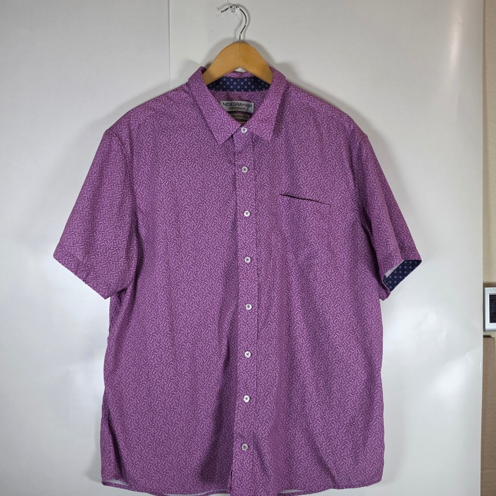 Nick Graham Everywhere Mens 2XL Purple Stretch Modern Fit Short Sleeve Shirt